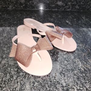 Melissa Blush Pink Glitter Bow Jelly Flip Flops women's Size 10 Sandals Shoes